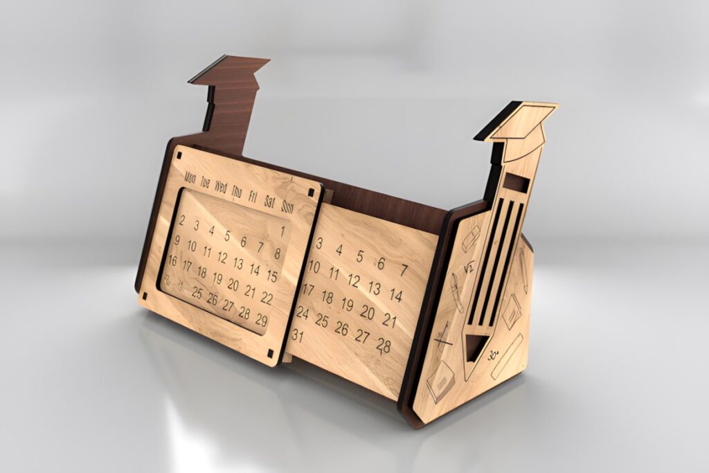 17 Laser Cut Desk Organizer Templates for DIY Laser Projects 24 Laser cut desk organizer templates featuring a pencil holder with integrated perpetual calendar in wood material