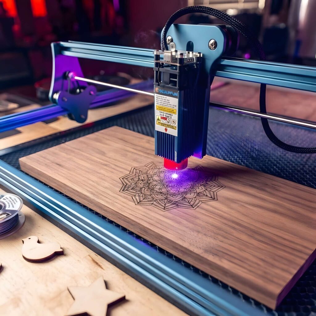 Types of Laser Cutting Machines Explained 4 Diode laser cutting machine engraving a detailed pattern on a wooden board types of laser cutting machines