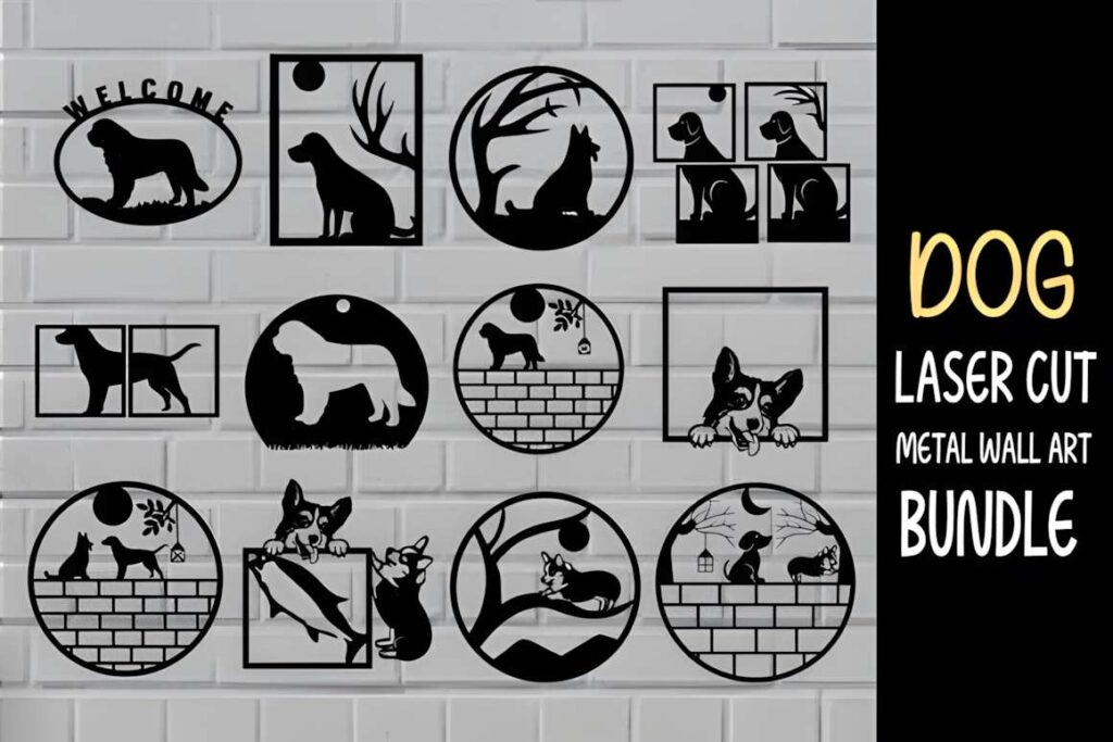 50 Laser Cut Steel Wall Art Ideas for Modern Home Decor 51 Laser cut steel wall art ideas featuring various dog silhouettes in different shapes and frames for wall decor
