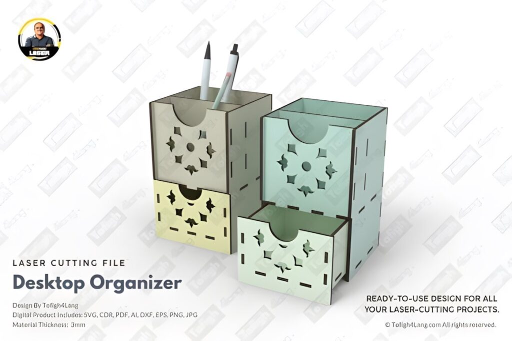17 Laser Cut Desk Organizer Templates for DIY Laser Projects 38 Laser cut desk organizer templates showing a decorative desktop organizer with multiple compartments and intricate cut