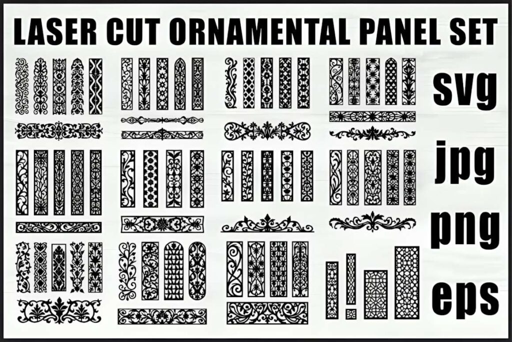 39 Outdoor Laser Cut Panels for Modern Outdoor Spaces 39 Set of 41 outdoor laser cut panels with various ornamental designs in black on white background