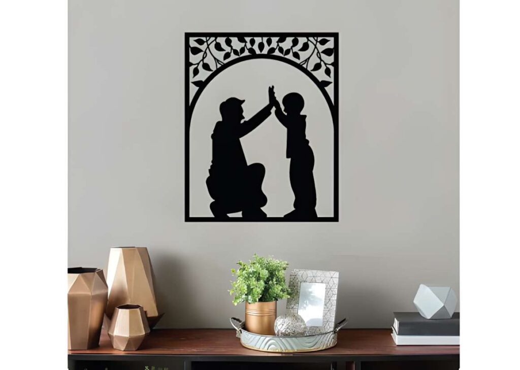 50 Laser Cut Steel Wall Art Ideas for Modern Home Decor 64 Laser cut steel wall art ideas showing father and child high five silhouette in decorative frame