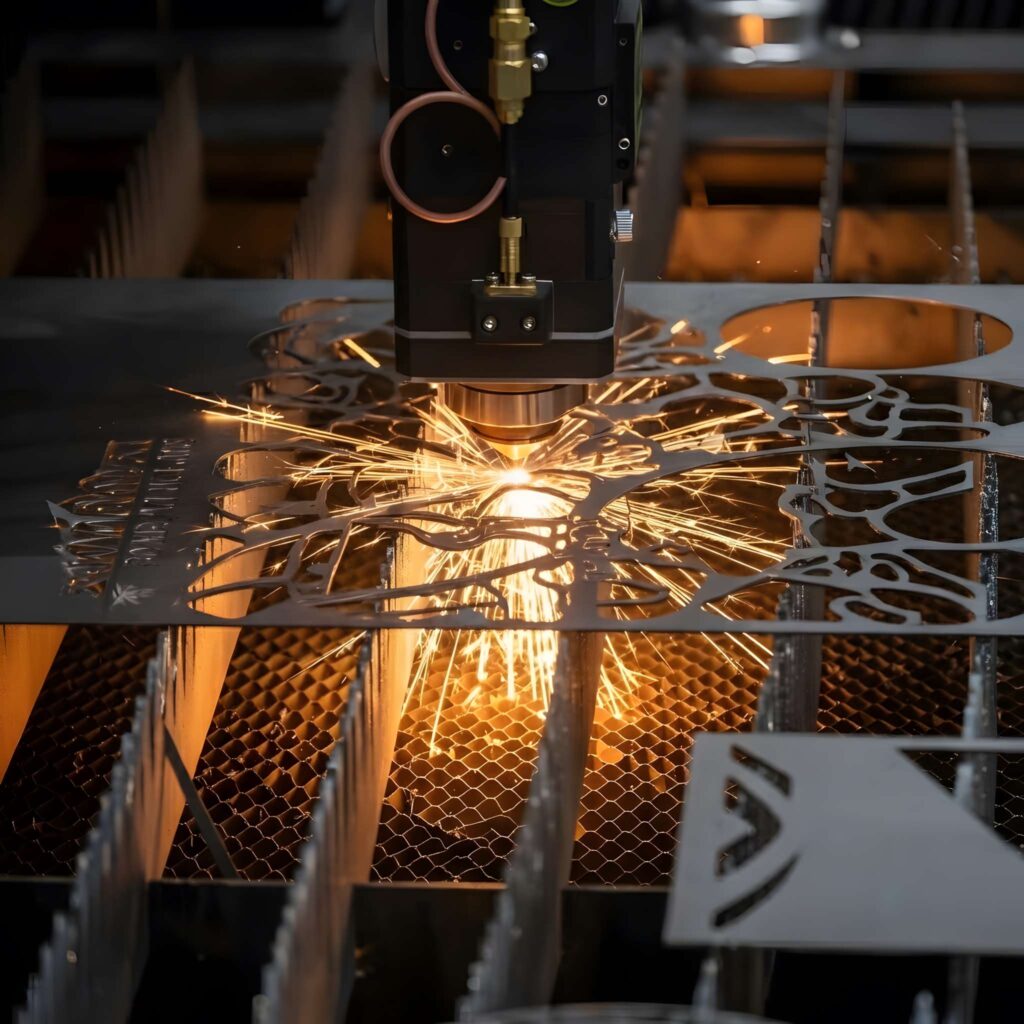 Types of Laser Cutting Machines Explained 3 types of laser cutting machines fiber laser cutting metal sheet with sparks flying