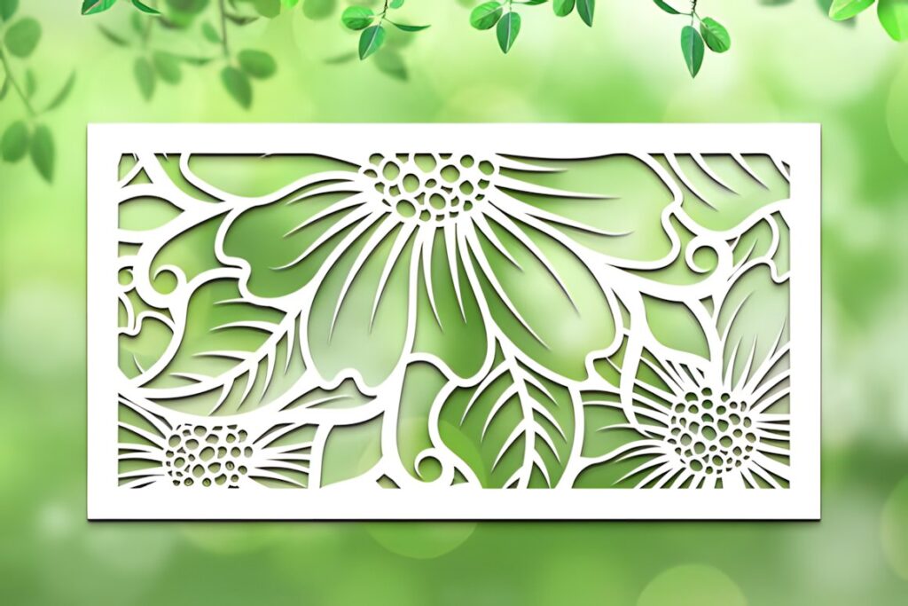 19 Laser Cut Panels for Interior Design to Make at Home 16 White laser cut panels for interior design featuring detailed floral patterns on a green blurred background