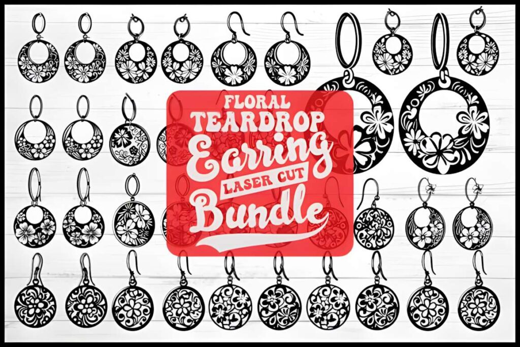 Floral Teardrop Earring SVG Bundle — laser cut teardrop earring SVG bundles Laser cut teardrop earring SVG bundles featuring floral designs in various circular and teardrop shapes