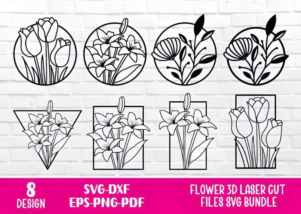 50 Laser Cut Steel Wall Art Ideas for Modern Home Decor 8 Laser cut steel wall art ideas featuring eight floral designs in various geometric shapes for modern home decor