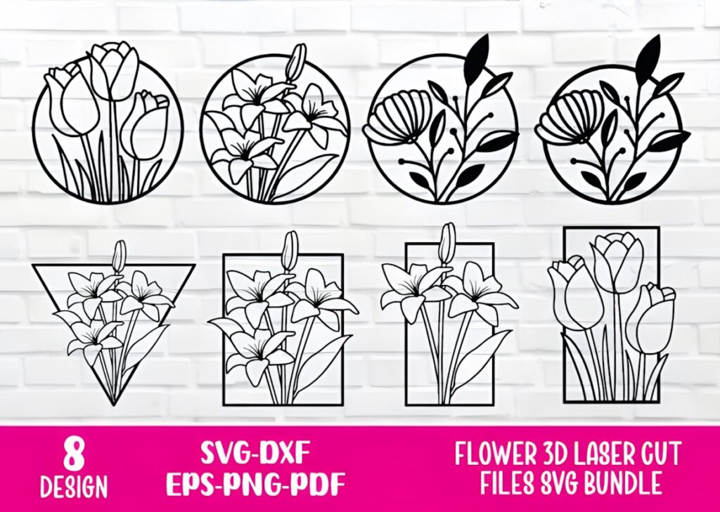 29 Laser Cut Metal Wall Art Ideas for Modern Home Decor 10 Laser cut metal wall art ideas featuring eight floral designs in various geometric shapes including circles, triangles, and
