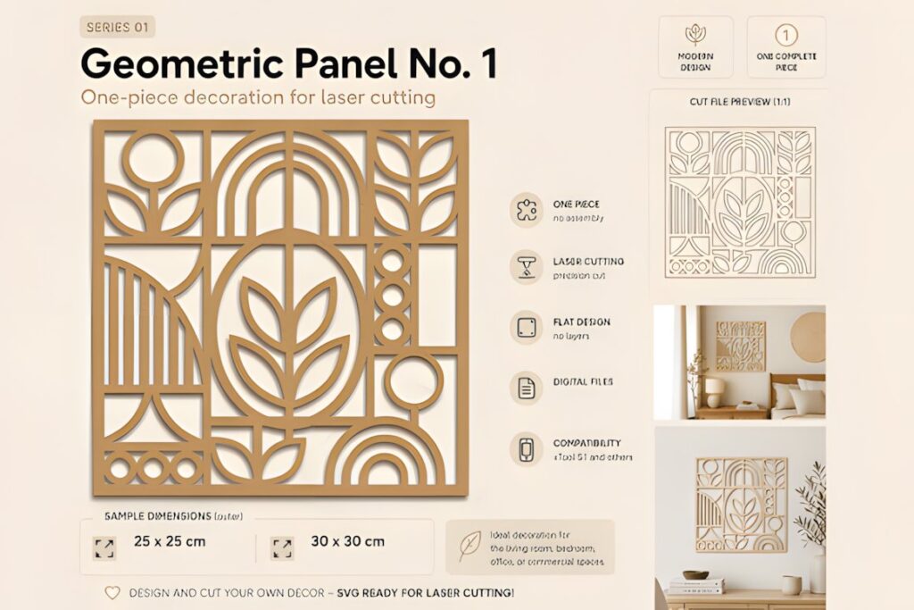 27 Laser Cut Wood Wall Art Ideas for Modern Home Decor 4 Laser cut wood wall art ideas featuring a geometric botanical wall panel with arches and botanical shapes