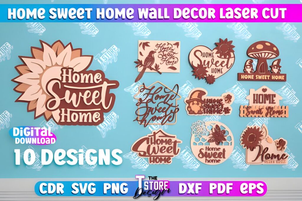 47 Laser Cut Wall Art Ideas for Stylish Home Interiors 45 Laser cut wall art ideas featuring Home Sweet Home wall décor bundle with 10 farmhouse style designs