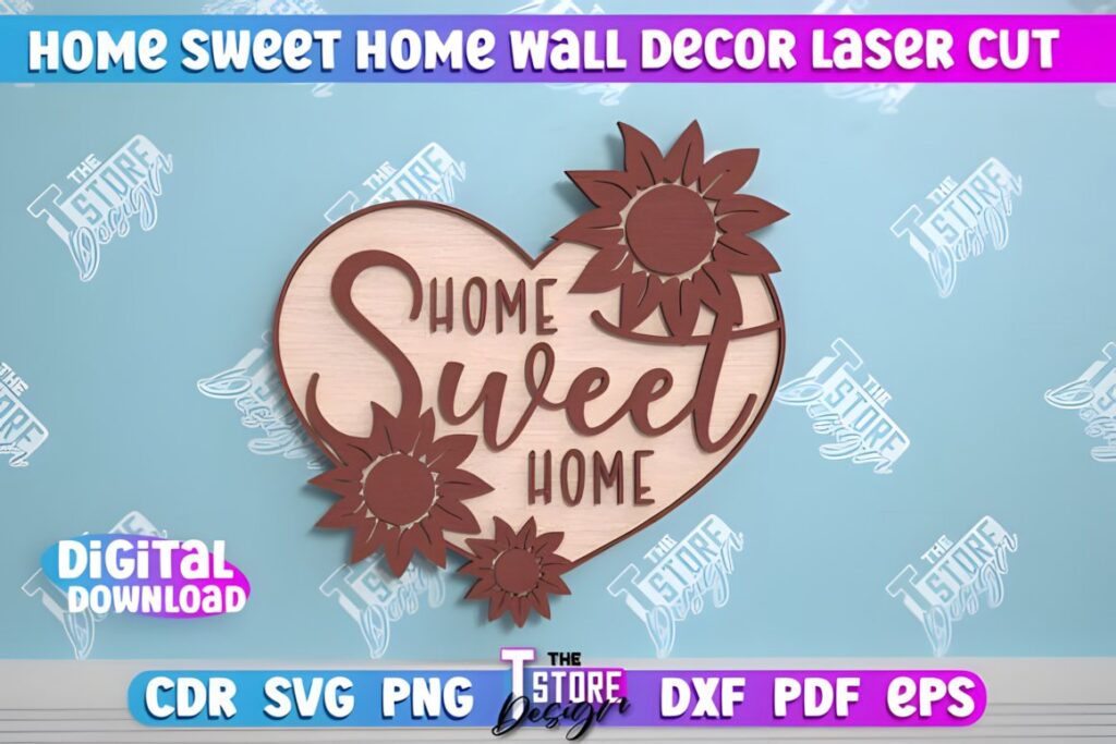 47 Laser Cut Wall Art Ideas for Stylish Home Interiors 47 Home Sweet Home laser cut wall art with floral design in brown and beige tones — laser cut wall art ideas
