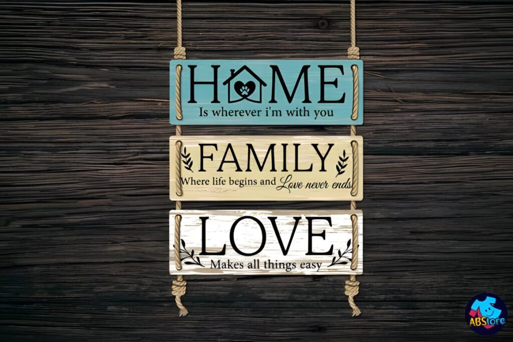 47 Laser Cut Wall Art Ideas for Stylish Home Interiors 39 Home wall decor sign laser cut with text HOME, FAMILY, LOVE on hanging wooden plaques — laser cut wall art ideas
