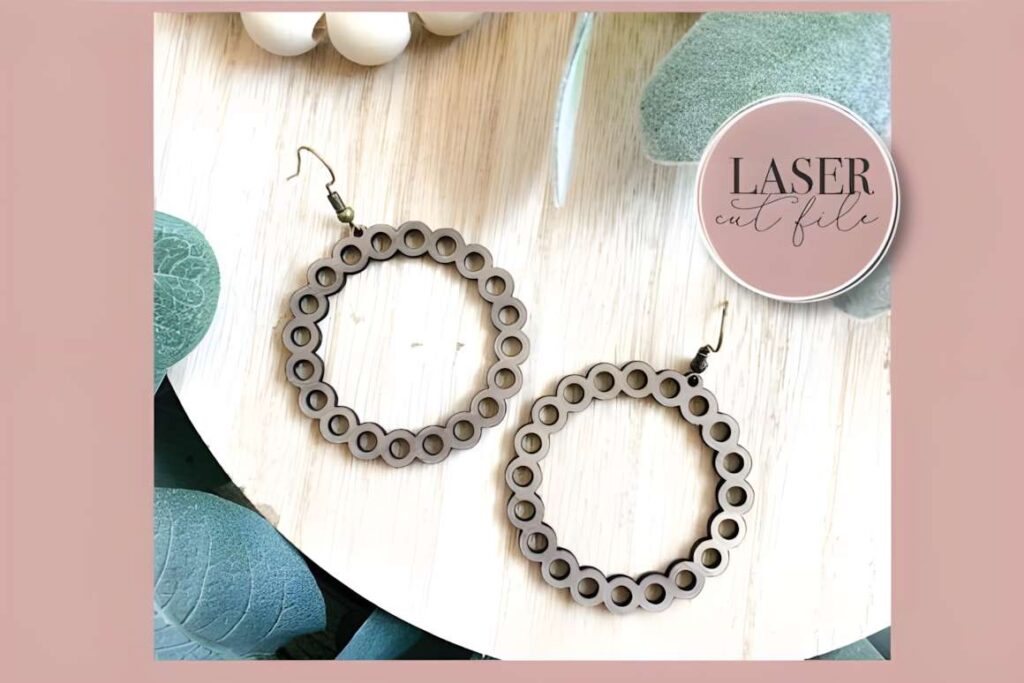 15 Laser Cut Acrylic Earring SVG Files 22 Laser cut acrylic earring SVG files showing hoop-style earrings with circular cutout pattern