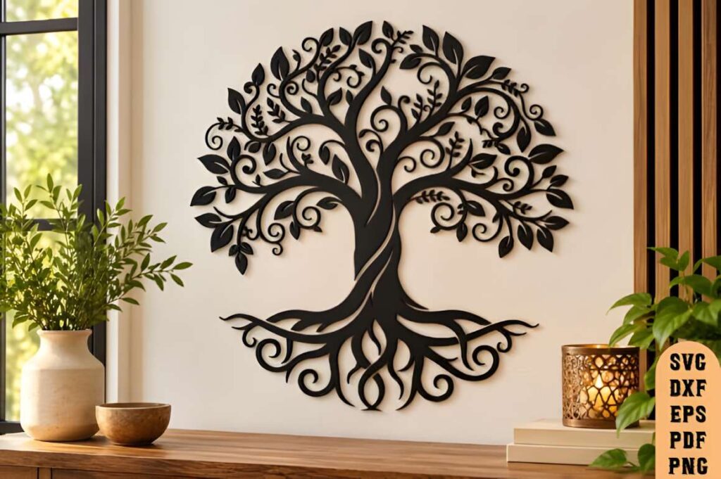 50 Laser Cut Steel Wall Art Ideas for Modern Home Decor 67 Intricate laser cut steel wall art tree with swirling branches, leaves, and decorative — laser cut steel wall art ideas