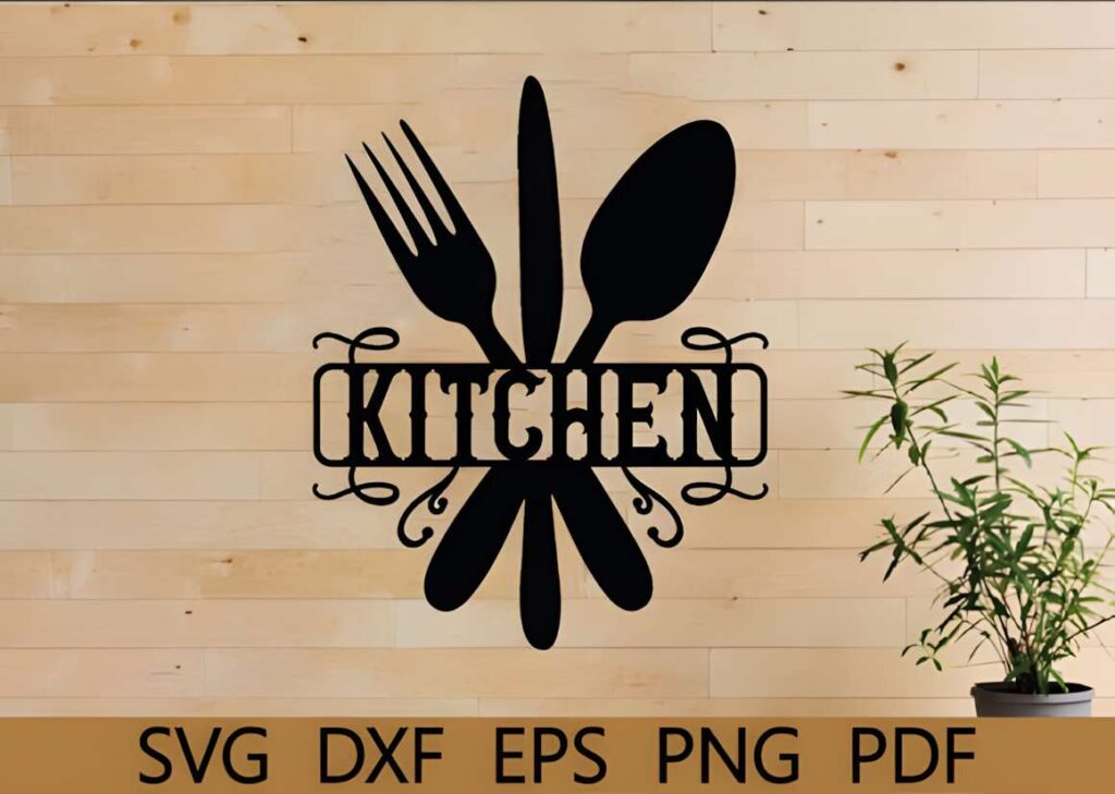 50 Laser Cut Steel Wall Art Ideas for Modern Home Decor 72 laser cut steel wall art ideas featuring kitchen utensils fork, knife, and spoon with the word KITCHEN