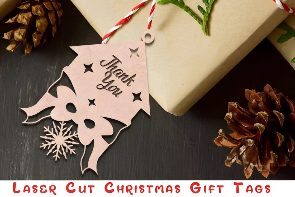 54 Christmas Laser Cut Files for Festive Laser Projects 28 Christmas Laser Cut Files decorative gift tag with thank you text and snowflake design