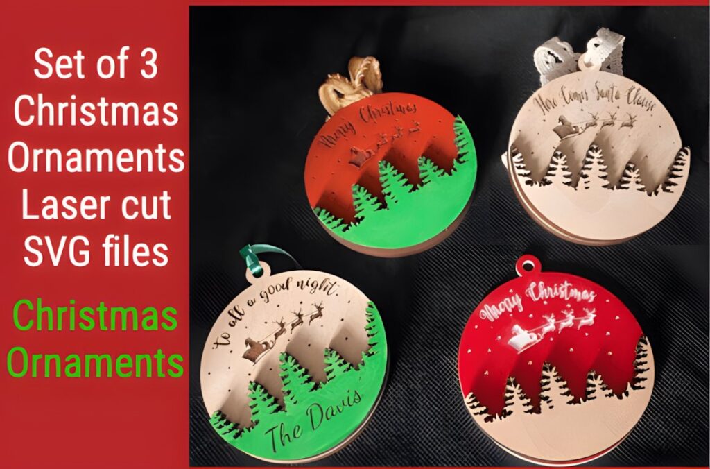 54 Christmas Laser Cut Files for Festive Laser Projects 20 Christmas Laser Cut Files featuring three layered Christmas ornament designs with holiday wording and Santa imagery