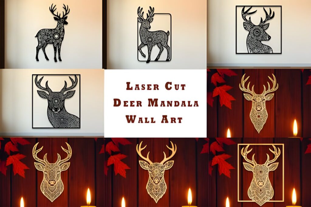 27 Laser Cut Wood Wall Art Ideas for Modern Home Decor 37 Laser cut wood wall art ideas featuring deer mandala designs with intricate ornamental patterns in various framed styles