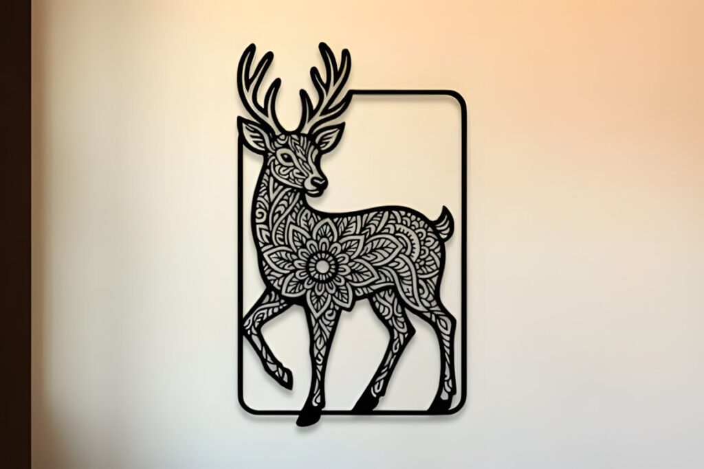 27 Laser Cut Wood Wall Art Ideas for Modern Home Decor 38 Laser cut wood wall art ideas featuring a deer mandala design with intricate floral and ornamental patterns