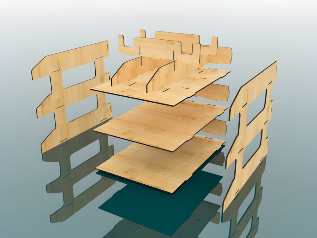 17 Laser Cut Desk Organizer Templates for DIY Laser Projects 21 laser cut desk organizer templates showing exploded view of wooden parts for assembly