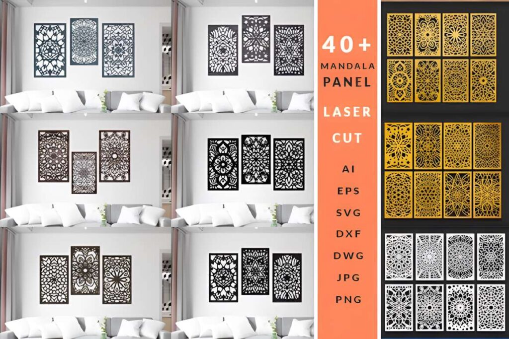 39 Outdoor Laser Cut Panels for Modern Outdoor Spaces 13 Outdoor laser cut panels with intricate mandala designs displayed as decorative wall art in modern outdoor spaces