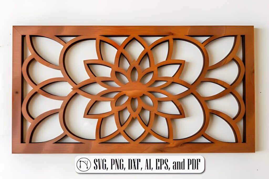 27 Laser Cut Wood Wall Art Ideas for Modern Home Decor 19 Rectangular laser cut wood wall art with symmetrical mandala design in warm brown finish — laser cut wood wall art ideas
