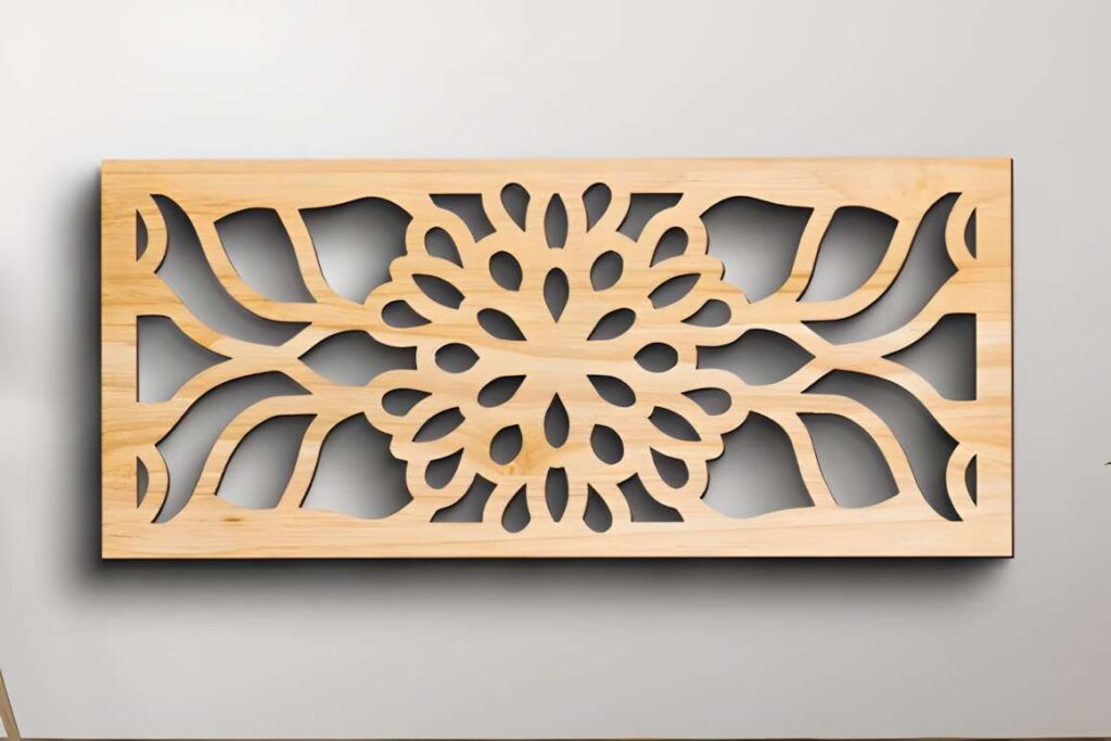 39 Outdoor Laser Cut Panels for Modern Outdoor Spaces 22 Rectangular outdoor laser cut panels with symmetrical floral and leaf patterns in light wood
