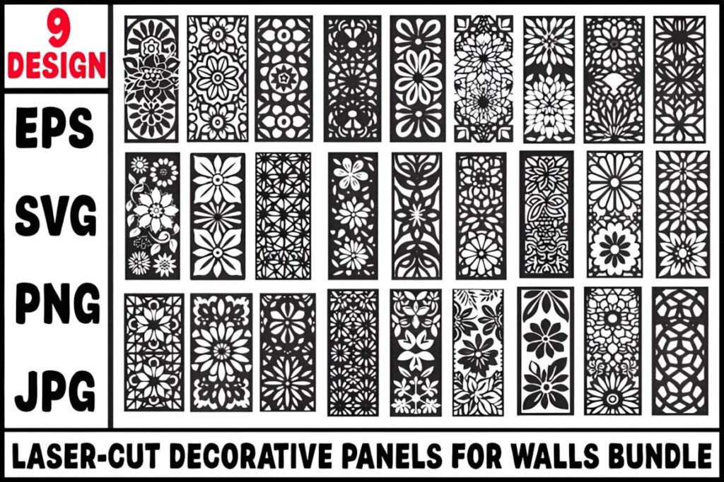 39 Outdoor Laser Cut Panels for Modern Outdoor Spaces 57 Set of 39 outdoor laser cut panels featuring floral and geometric patterns for decorative and privacy uses