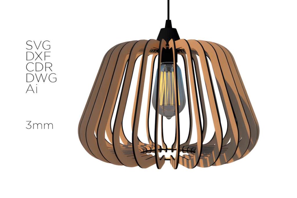 Laser Cut SVG File Lamp 3D laser cut files pendant lamp template made from 3mm plywood with SVG, DXF, CDR, DWG, and AI formats