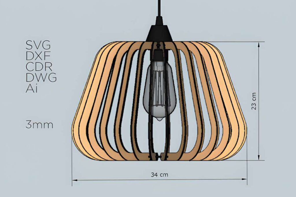 Laser Cut SVG File Lamp Poster 3 3D laser cut files pendant lamp template for 3 mm plywood with SVG, DXF, CDR, DWG, and AI formats
