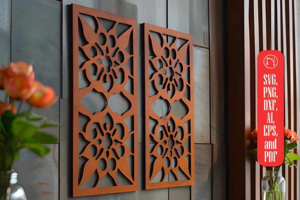 19 Laser Cut Panels for Interior Design to Make at Home 3 Laser cut panels with floral geometric design mounted on interior wall