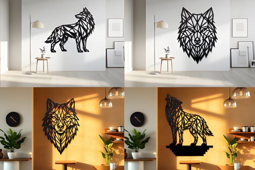 47 Laser Cut Wall Art Ideas for Stylish Home Interiors 68 Laser cut wall art ideas featuring geometric wolf designs in modern home interiors with natural light and minimal furniture