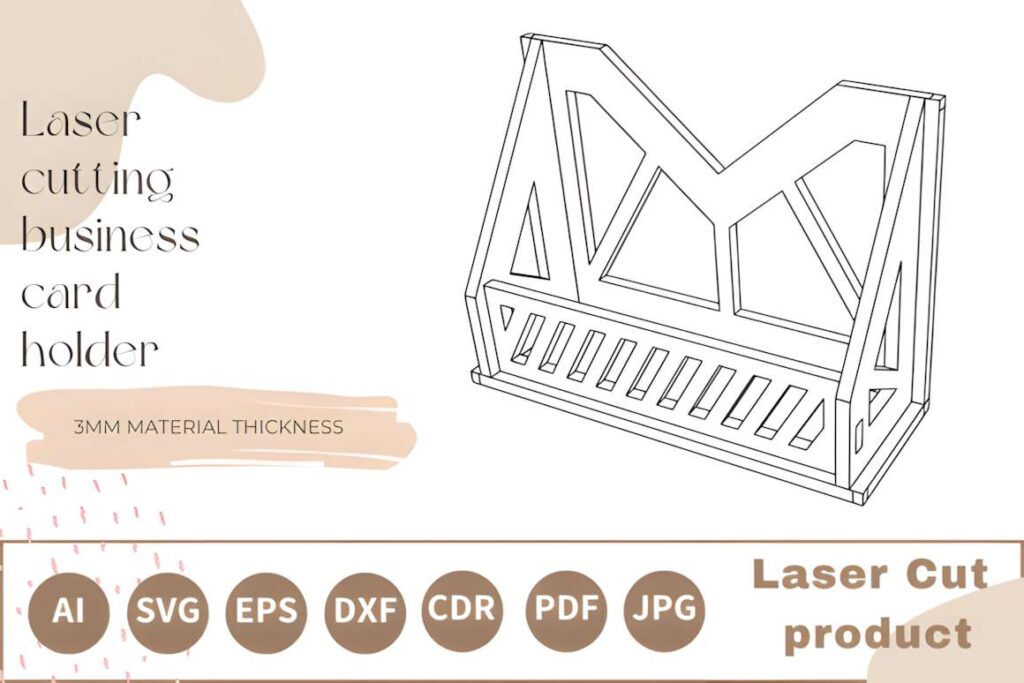15 Laser Cut Business Card Holder SVG Files 30 Laser cut business card holder design in a 3D line drawing with file format icons below