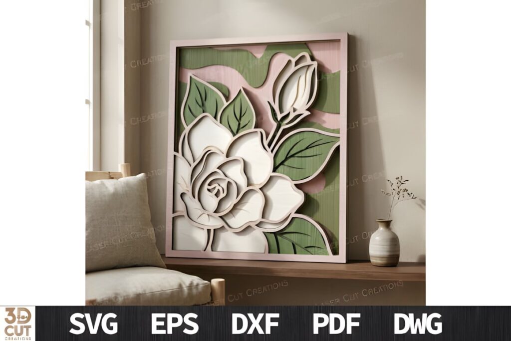47 Laser Cut Wall Art Ideas for Stylish Home Interiors 12 Layered floral laser cut wall art with multiple dimensional layers in soft pink, white, and green — laser cut wall art ideas