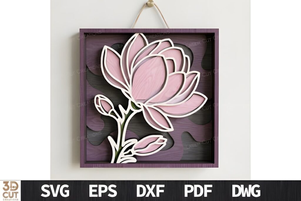 47 Laser Cut Wall Art Ideas for Stylish Home Interiors 13 Layered floral laser cut wall art with pink petals and white outlines in a shadow-box style frame — laser cut wall art ideas