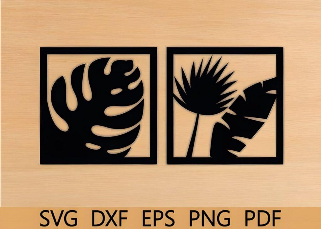 29 Laser Cut Metal Wall Art Ideas for Modern Home Decor 17 Laser cut metal wall art ideas featuring botanical leaf silhouettes in black metal frames on a light wood background