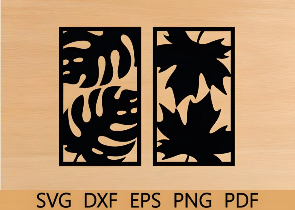 47 Laser Cut Wall Art Ideas for Stylish Home Interiors 59 Laser cut wall art ideas featuring black botanical leaf silhouettes with open negative space on a wooden background