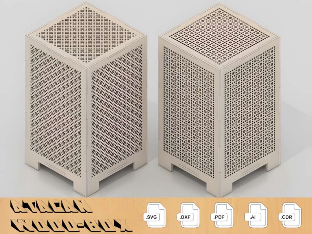 Light Box Lamp Laser Cut Files 233 3D laser cut files showing two beige light box designs with intricate geometric patterns
