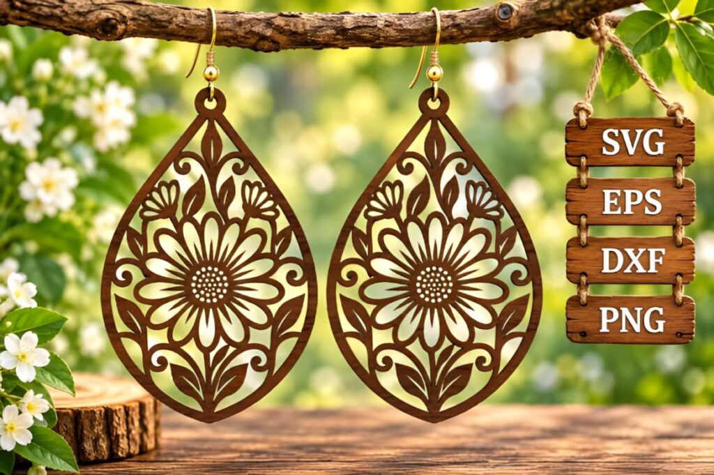 15 Laser Cut Acrylic Earring SVG Files 16 Laser cut acrylic earring SVG files showing mandala flower design with intricate floral patterns