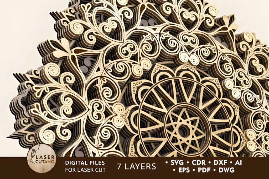 27 Laser Cut Wood Wall Art Ideas for Modern Home Decor 8 Intricate multilayer laser cut wood wall art ideas featuring a detailed mandala design with engraving