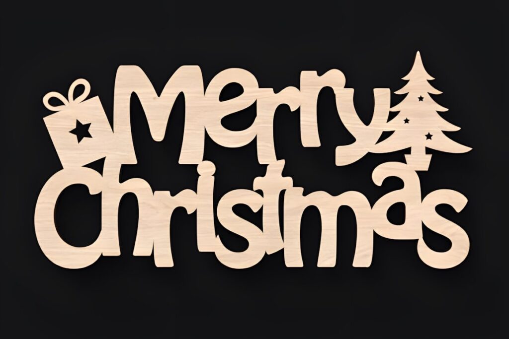 54 Christmas Laser Cut Files for Festive Laser Projects 89 Christmas Laser Cut Files Merry Christmas sign with joined lettering, present, and Christmas tree design