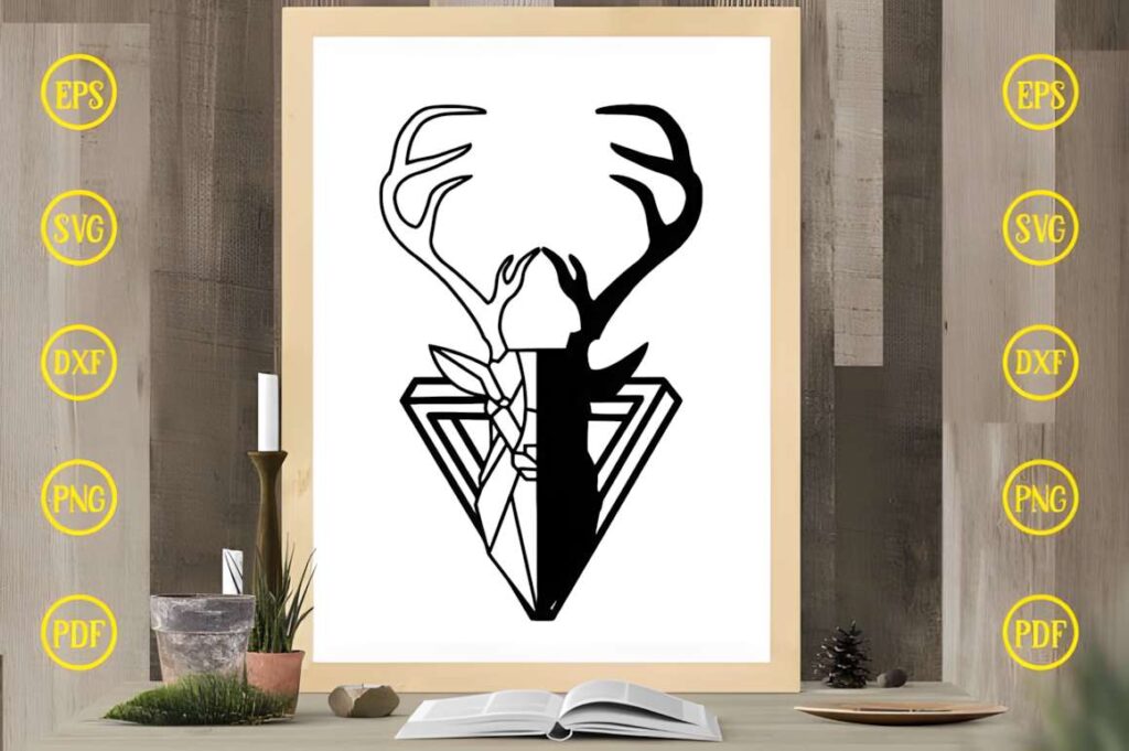 50 Laser Cut Steel Wall Art Ideas for Modern Home Decor 41 Laser cut steel wall art ideas featuring a stylized deer head with geometric shapes in black and white