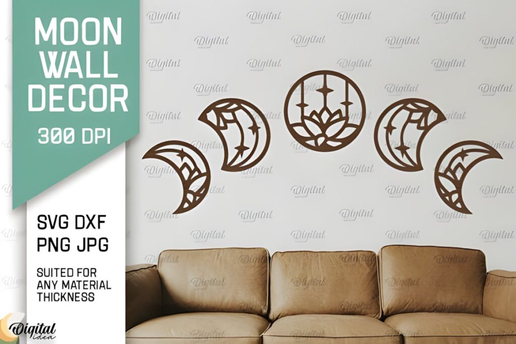 47 Laser Cut Wall Art Ideas for Stylish Home Interiors 50 laser cut wall art ideas featuring moon phases and lotus flower design above sofa