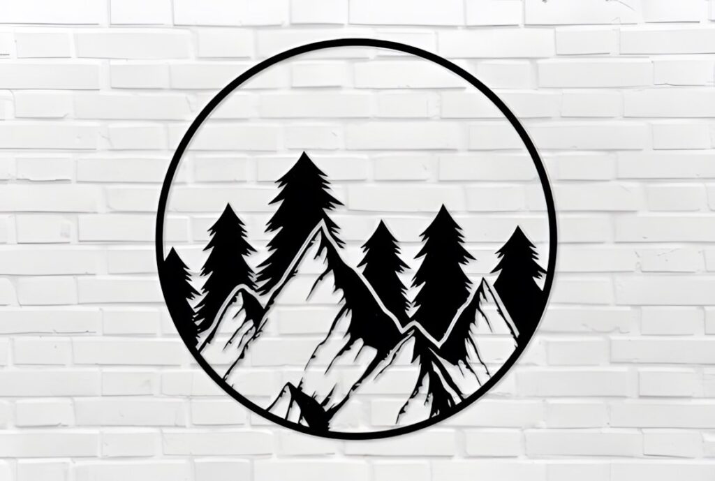 27 Laser Cut Wood Wall Art Ideas for Modern Home Decor 32 Laser cut wood wall art ideas featuring mountain and forest design in a circular frame