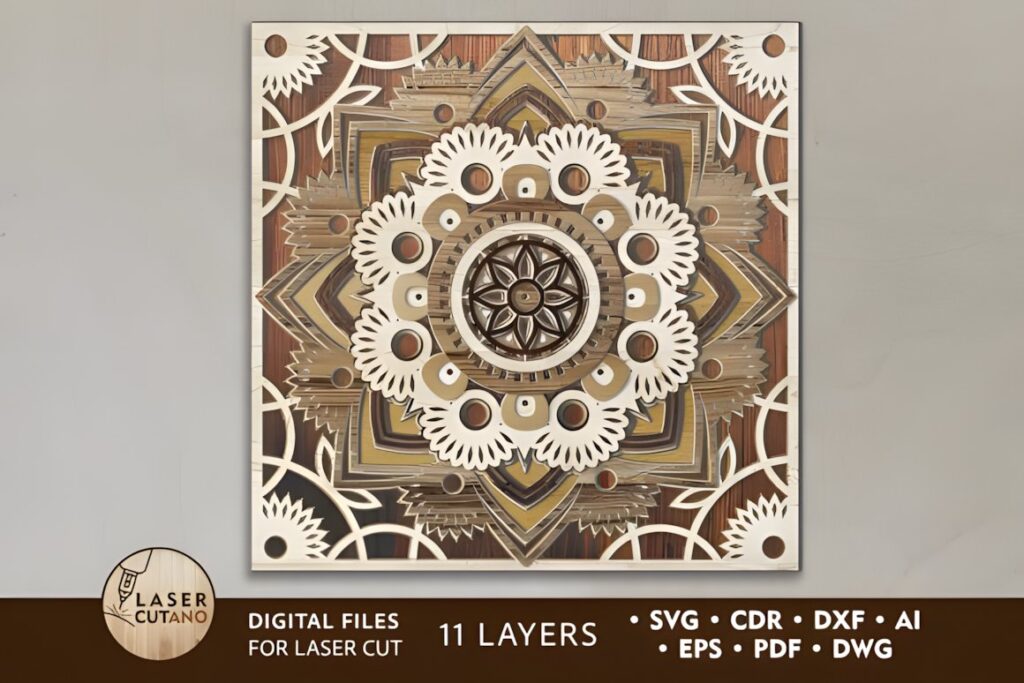 27 Laser Cut Wood Wall Art Ideas for Modern Home Decor 11 Multilayer mandala laser cut wood wall art ideas with 11 layers in natural wood tones and intricate geometric patterns