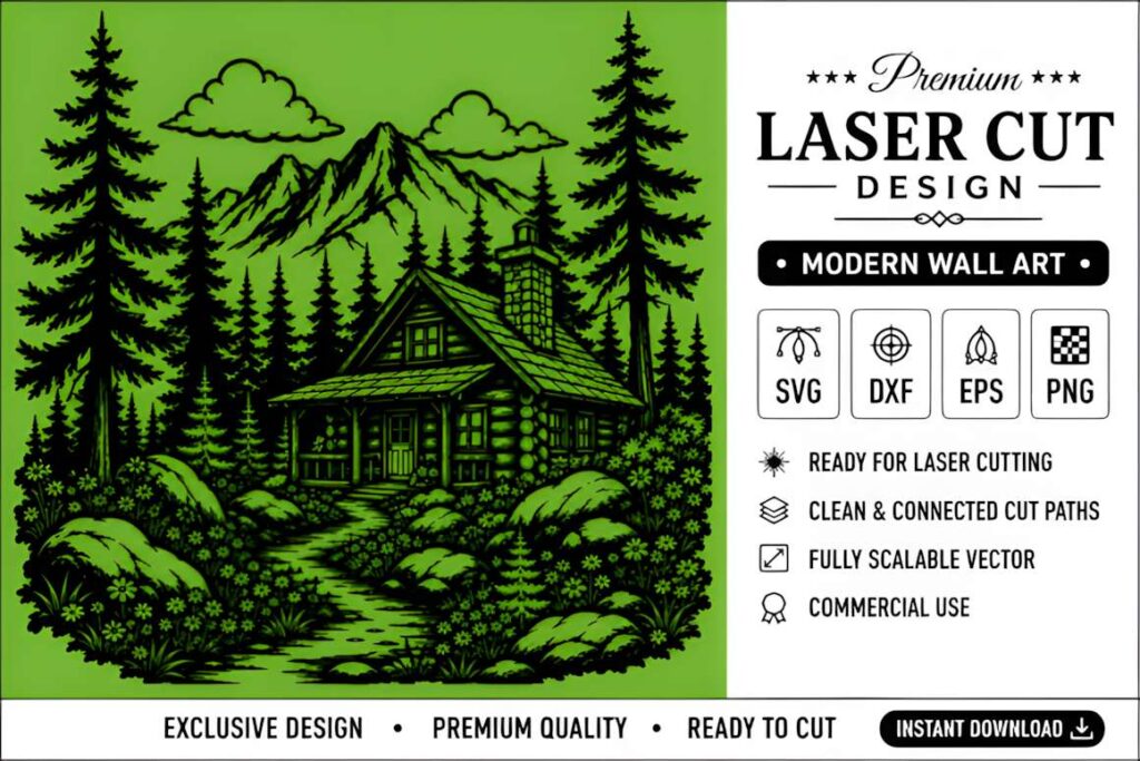 50 Laser Cut Steel Wall Art Ideas for Modern Home Decor 30 Laser cut steel wall art ideas featuring a cabin in the woods with mountains, trees, and clouds in a connected design