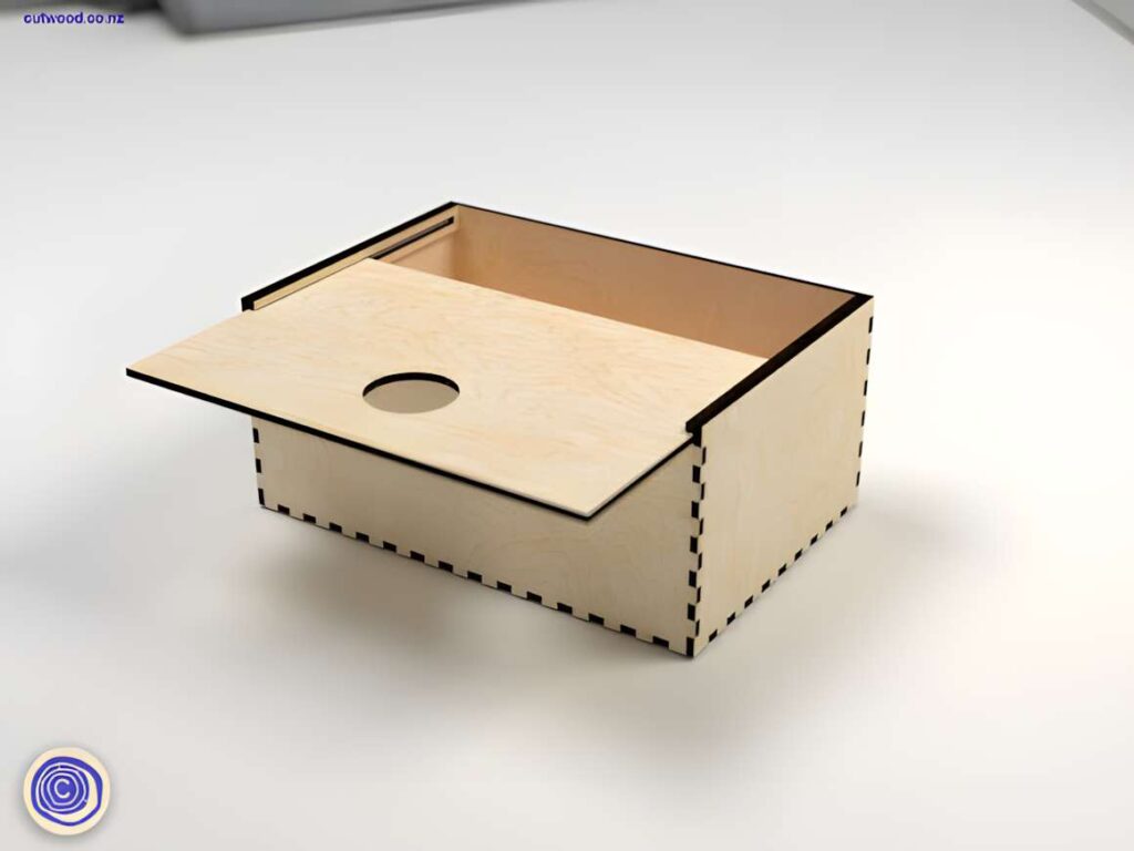 Slider Box Bundle - Laser Cut Files Poster 8 3D laser cut files for a sliding box with a drawer-style opening and circular finger hole on the lid