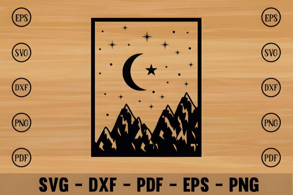 50 Laser Cut Steel Wall Art Ideas for Modern Home Decor 71 Laser cut steel wall art ideas featuring sun and moon mountain design with stars in black silhouette