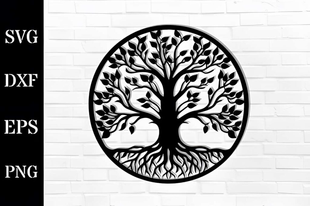 50 Laser Cut Steel Wall Art Ideas for Modern Home Decor 65 Laser cut steel wall art ideas featuring a circular tree design with detailed branches and roots on a white brick wall