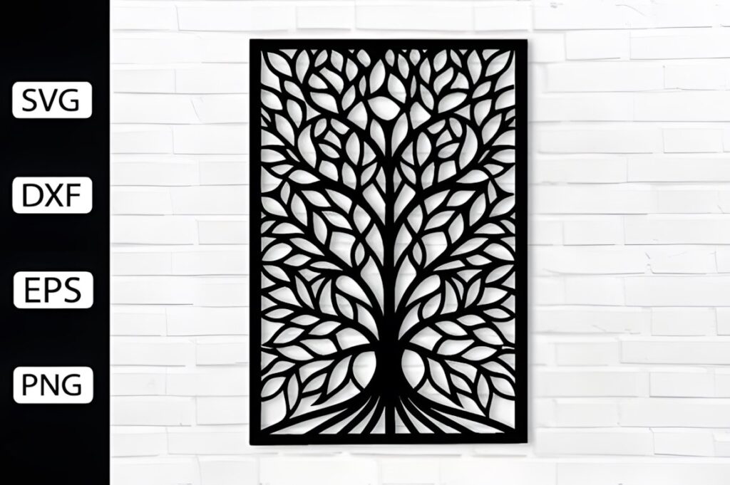 29 Laser Cut Metal Wall Art Ideas for Modern Home Decor 26 Laser cut metal wall art ideas featuring a tree panel design with intricate leaf patterns in a rectangular frame