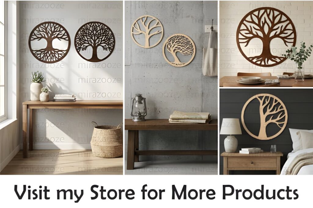 47 Laser Cut Wall Art Ideas for Stylish Home Interiors 23 Laser cut wall art ideas featuring circular tree designs with varied branch structures in coordinated sets
